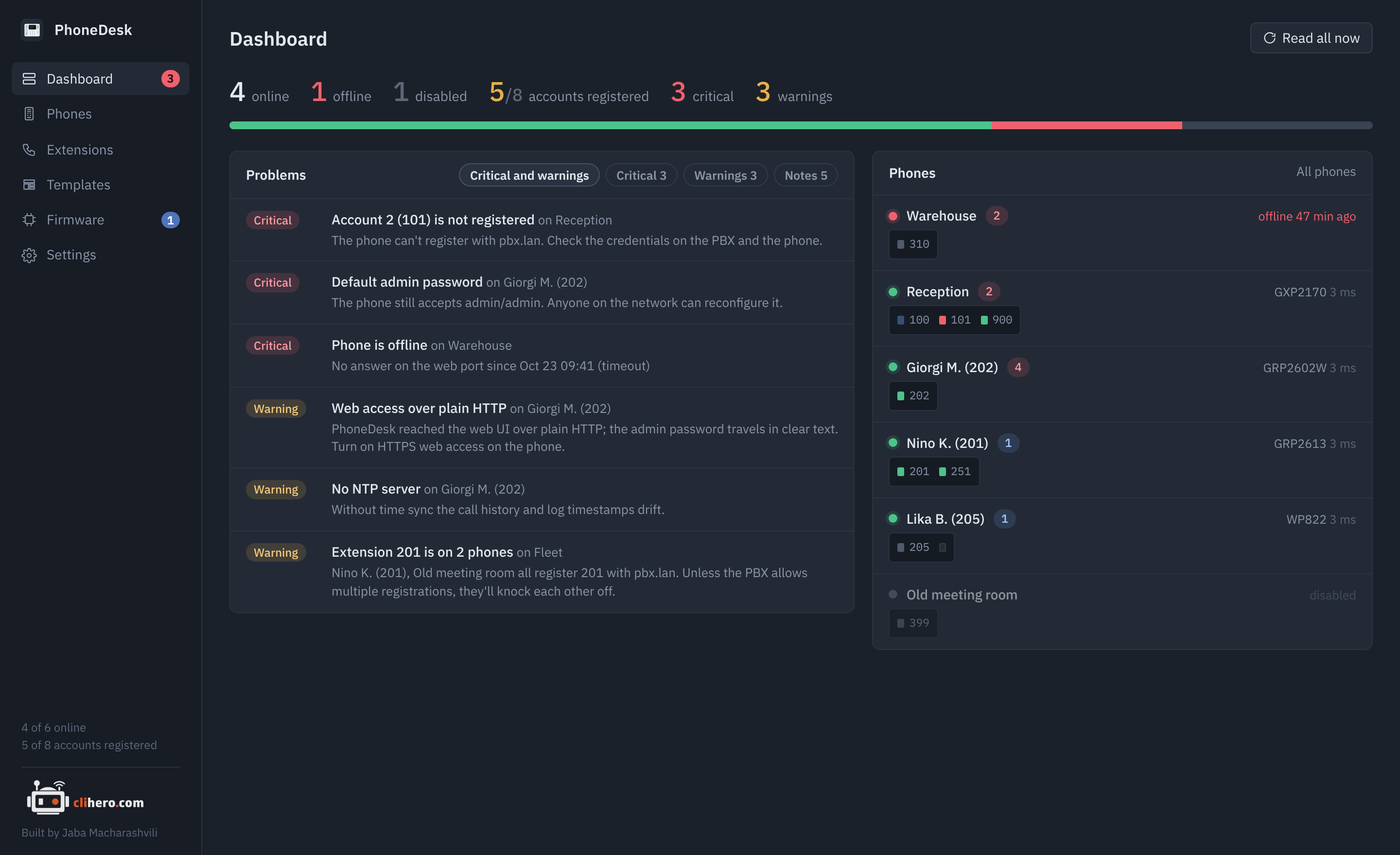 PhoneDesk dashboard