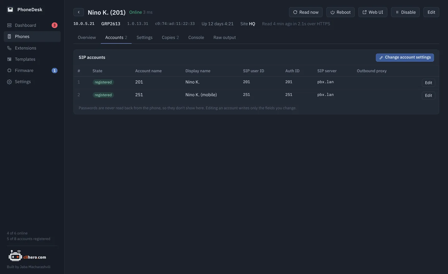 Accounts tab