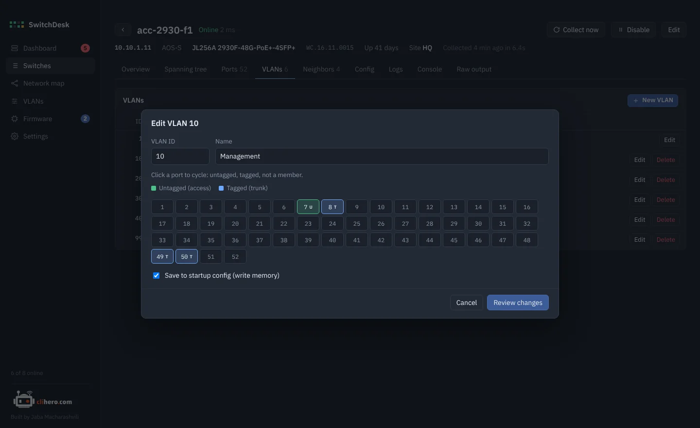 VLAN editor with clickable ports